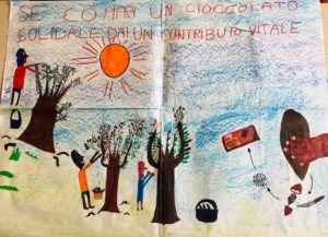 Disegno slogan fatto da un bambino sul cioccolato solidale